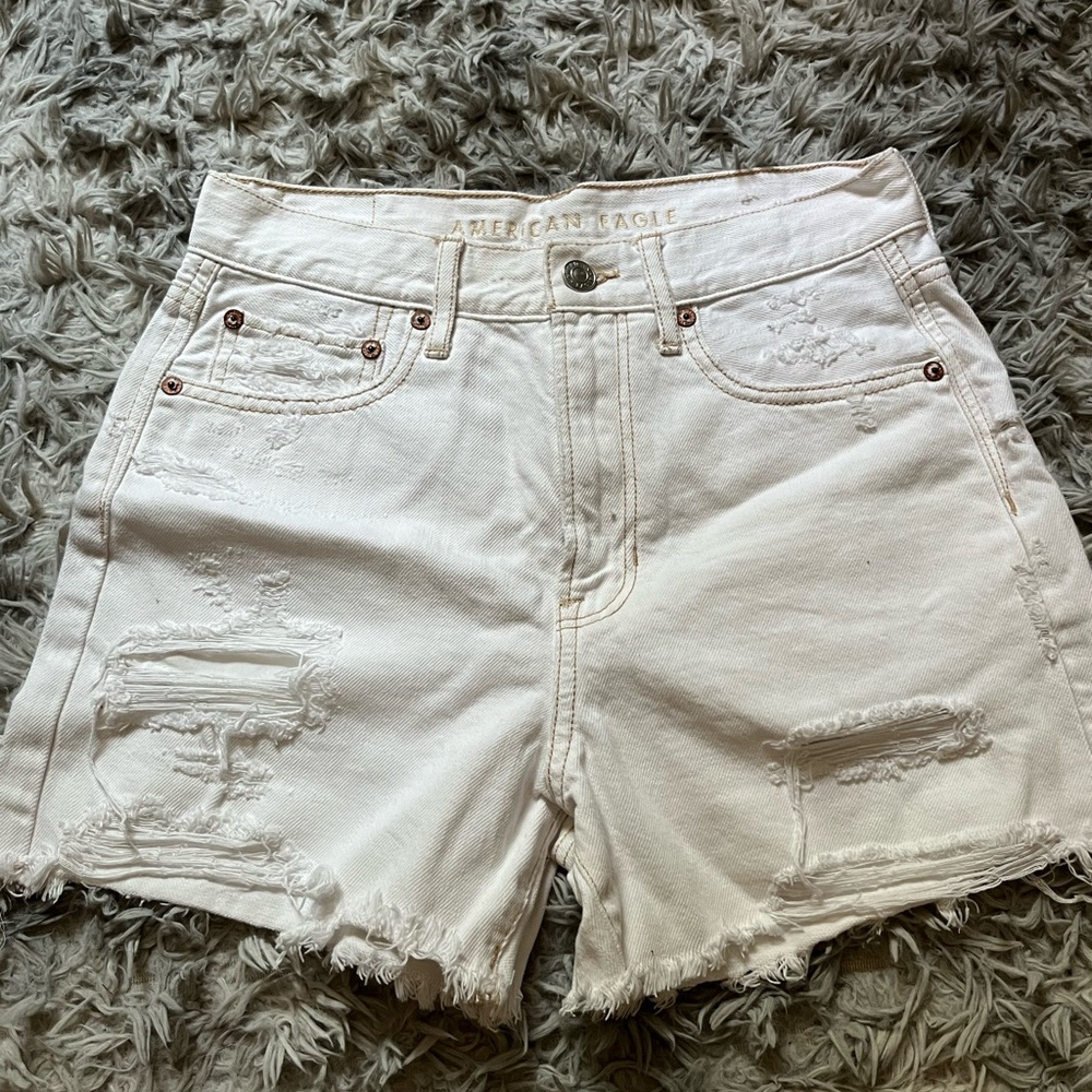 American Eagle Outfitters White Distressed Jean Shorts
